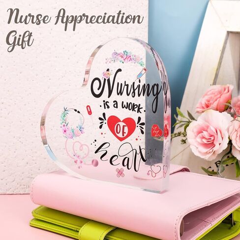 Nurse Appreciation Gifts for RN Nurses Graduation Present for Nurse's Day Women Acrylic Nursing Week Keepsakes Paperweight Heart Crystal Table Centerpieces for Doctor School Decor in Saudi Arabia