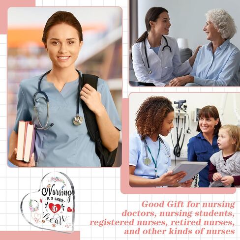 Nurse Appreciation Gifts for RN Nurses Graduation Present for Nurse's Day Women Acrylic Nursing Week Keepsakes Paperweight Heart Crystal Table Centerpieces for Doctor School Decor in Saudi Arabia