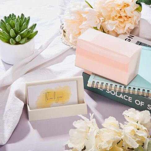 2 Pieces Business Card Holder for Desk Modern Plastic Name Card Case Display Stand Tabletop Business Card Rack for Women and Men (White, Pink) in Saudi Arabia