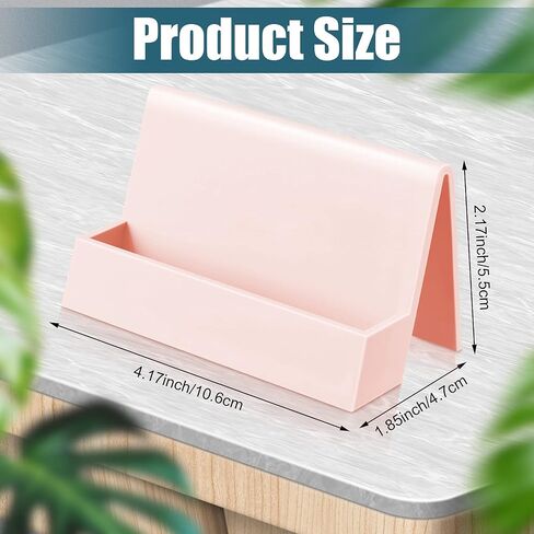 2 Pieces Business Card Holder for Desk Modern Plastic Name Card Case Display Stand Tabletop Business Card Rack for Women and Men (White, Pink) in Kuwait