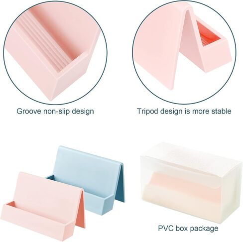 2 Pieces Business Card Holder for Desk Modern Plastic Name Card Case Display Stand Tabletop Business Card Rack for Women and Men (White, Pink) in Kuwait