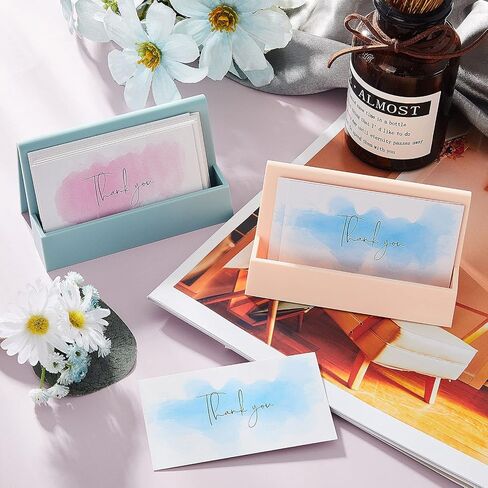 2 Pieces Business Card Holder for Desk Modern Plastic Name Card Case Display Stand Tabletop Business Card Rack for Women and Men (White, Pink) in Kuwait
