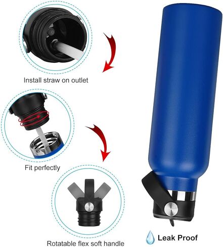 غطاء من القش لقارورة المياه المائية ذات الفم القياسي 18 21 24 أونصة، غطاء رياضي مقاوم للتسرب بمقبض مرن مناسب للقارورة المائية، أغطية علوية من القش (أسود (عبوتان)) in Kuwait