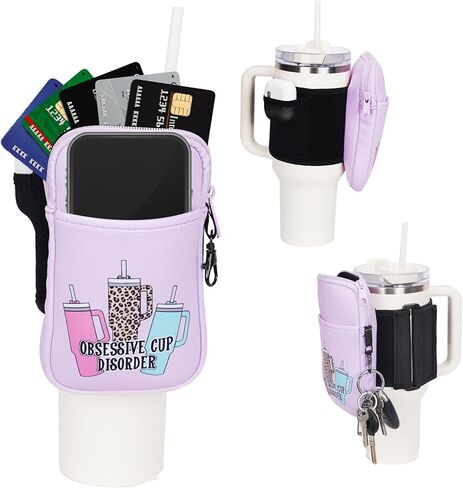 حقيبة كأس ستانلي أنيقة ولطيفة وحقيبة زجاجة مياه كبيرة لستانلي XL حزام مضاد للانزلاق ملحقات كأس ستانلي للصالة الرياضية والسفر في الهواء الطلق متوافقة مع ستانلي كوينشر (الوردي والأرجواني والأزرق) in Kuwait