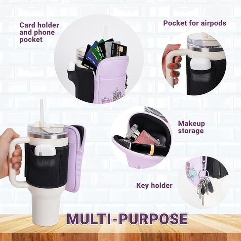 حقيبة كأس ستانلي أنيقة ولطيفة وحقيبة زجاجة مياه كبيرة لستانلي XL حزام مضاد للانزلاق ملحقات كأس ستانلي للصالة الرياضية والسفر في الهواء الطلق متوافقة مع ستانلي كوينشر (الوردي والأرجواني والأزرق) in Kuwait