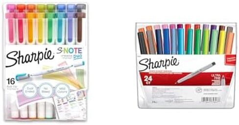 Sharpie S-Note Duo Dual-Ended Creative Marker Set, Part Highlighter Marker, Part Art Marker, Assorted Colors, Fine and Chisel Tip Marker, Includes Stand-up Easel, 16 Count in Saudi Arabia