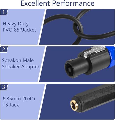 CERRXIAN 1.64FT Speakon إلى 1/4 TS أنثى Mono Jack كابلات مكبر الصوت، 6.35 مم (1/4 بوصة) TS Jack to Speakon Male مكبر الصوت محول الصوت لسلك مكبر الصوت DJ/PA in Saudi Arabia