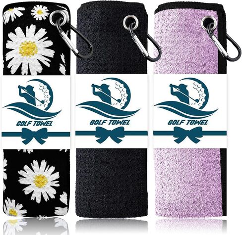 FINGER TEN Golf Towel Microfiber Waffle Towels for Golf Bags for Men Women with Clip and Brush 15.7’’X15.7’’ Set in Gray Black Blue Purple (Daisy&Black&Purple, 15.7''X15.7'') in Saudi Arabia
