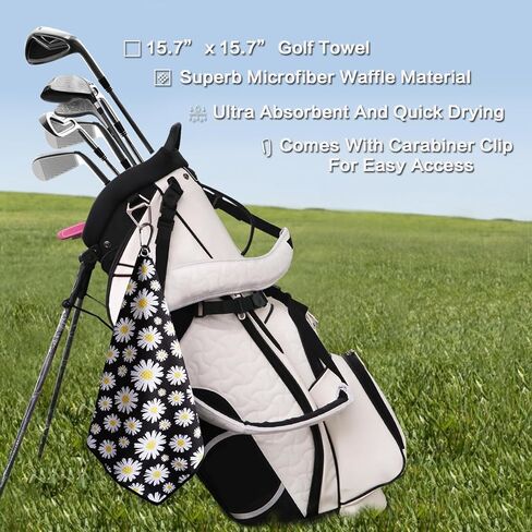 FINGER TEN Golf Towel Microfiber Waffle Towels for Golf Bags for Men Women with Clip and Brush 15.7’’X15.7’’ Set in Gray Black Blue Purple (Daisy&Black&Purple, 15.7''X15.7'') in Saudi Arabia