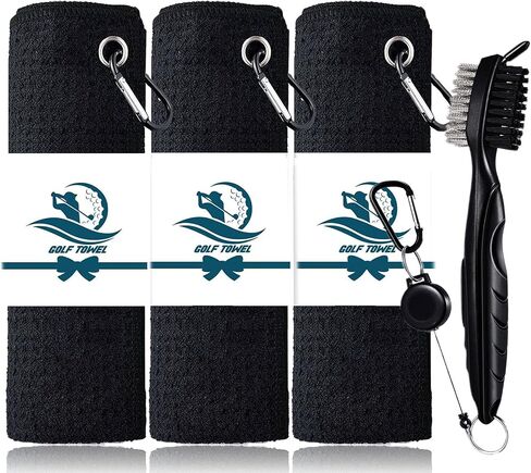 FINGER TEN Golf Towel Microfiber Waffle Towels for Golf Bags for Men Women with Clip and Brush 15.7’’X15.7’’ Set in Gray Black Blue Purple (Daisy&Black&Purple, 15.7''X15.7'') in Saudi Arabia
