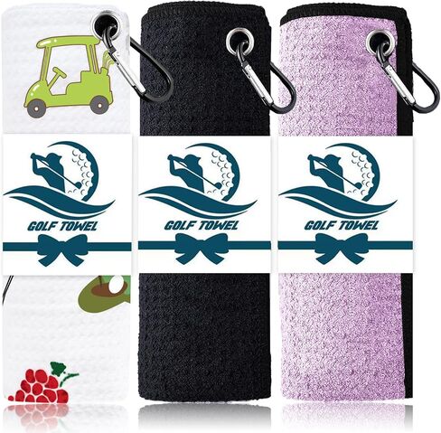 FINGER TEN Golf Towel Microfiber Waffle Towels for Golf Bags for Men Women with Clip and Brush 15.7’’X15.7’’ Set in Gray Black Blue Purple (Daisy&Black&Purple, 15.7''X15.7'') in Saudi Arabia
