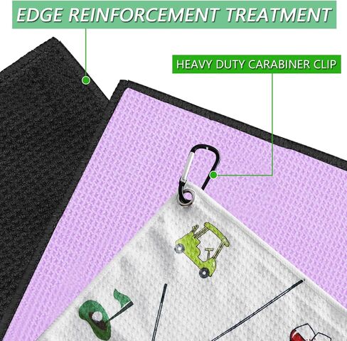 FINGER TEN Golf Towel Microfiber Waffle Towels for Golf Bags for Men Women with Clip and Brush 15.7’’X15.7’’ Set in Gray Black Blue Purple (Daisy&Black&Purple, 15.7''X15.7'') in Saudi Arabia
