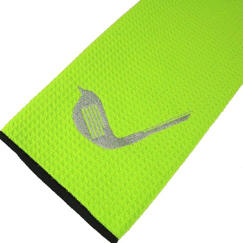 Birdie Club Head Tri-fold Microfiber Waffle Golf Towel with Carabiner Clip 16"X21" (Lime) in Saudi Arabia