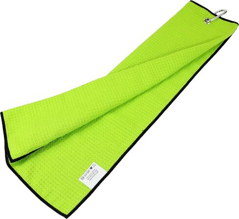 Birdie Club Head Tri-fold Microfiber Waffle Golf Towel with Carabiner Clip 16"X21" (Lime) in Saudi Arabia
