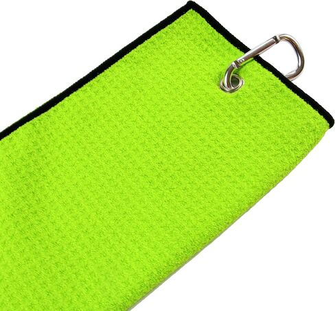 Birdie Club Head Tri-fold Microfiber Waffle Golf Towel with Carabiner Clip 16"X21" (Lime) in Saudi Arabia