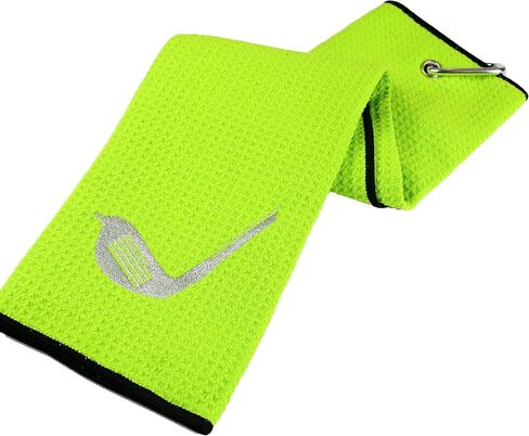 Birdie Club Head Tri-fold Microfiber Waffle Golf Towel with Carabiner Clip 16"X21" (Lime) in Saudi Arabia