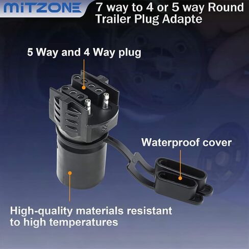 MITZONE 7 طرق/دبوس شفرة مسطحة إلى 4 أو 5 طرق/دبوس موصل محول قابس مقطورة دائري متوافق مع RVs، ATVs، المعسكرات، GM، Chevy والمزيد - 7 دائري إلى 4/5 موصل كهربائي مسطح لنهاية الضوء in Saudi Arabia