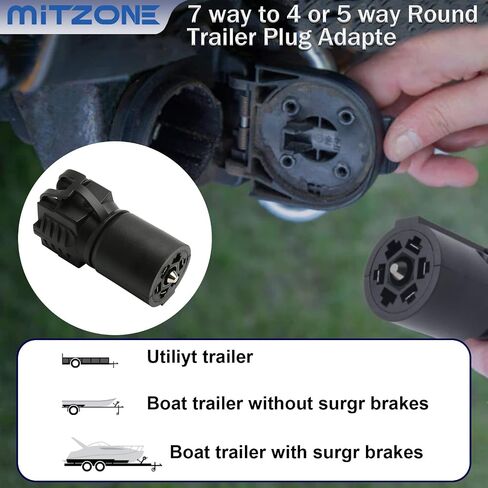 MITZONE 7 طرق/دبوس شفرة مسطحة إلى 4 أو 5 طرق/دبوس موصل محول قابس مقطورة دائري متوافق مع RVs، ATVs، المعسكرات، GM، Chevy والمزيد - 7 دائري إلى 4/5 موصل كهربائي مسطح لنهاية الضوء in Saudi Arabia