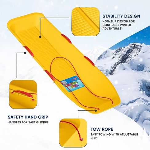زلاجة توبوغان مدى الحياة 47.5 بوصة: زلاجات بلاستيكية متينة عالية الكثافة للبالغين والأطفال والمراهقين زلاجات ثلجية لشخصين للأطفال والكبار مع مقابض وحبل سحب in Kuwait