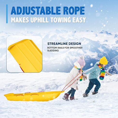 زلاجة توبوغان مدى الحياة 47.5 بوصة: زلاجات بلاستيكية متينة عالية الكثافة للبالغين والأطفال والمراهقين زلاجات ثلجية لشخصين للأطفال والكبار مع مقابض وحبل سحب in Kuwait