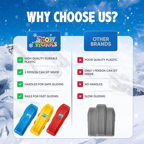 زلاجة توبوغان مدى الحياة 47.5 بوصة: زلاجات بلاستيكية متينة عالية الكثافة للبالغين والأطفال والمراهقين زلاجات ثلجية لشخصين للأطفال والكبار مع مقابض وحبل سحب in Kuwait