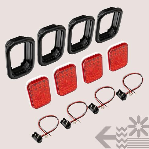 TRUE MODS 4 قطع أحمر 5 بوصة × 3 بوصة طقم مصابيح LED مستطيلة لذيل المقطورة [DOT FMVSS 108] [SAE I6 P2 S2 (3) T] [الحلقات/المقابس] [غاطسة] [إيقاف فرامل الذيل] [24 LED] للسحب شاحنة بمقطورة واسعة 80 بوصة in Kuwait