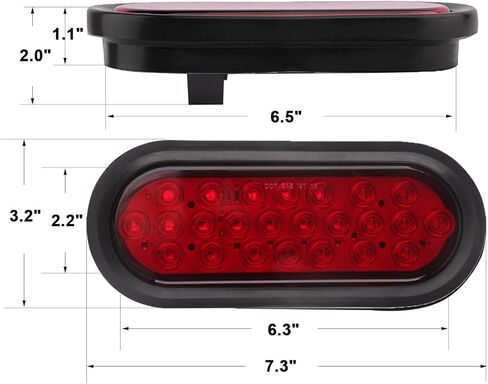 8 قطع 6 بوصات مصابيح LED بيضاوية للمقطورة، 24-LED 6 بوصات بيضاوية LED توقف الانعطاف أضواء خلفية للفرامل مثبتة بحلقة تثبيت مع 3 مقابس سلكية للمقطورة RV شاحنة حافلة in Kuwait