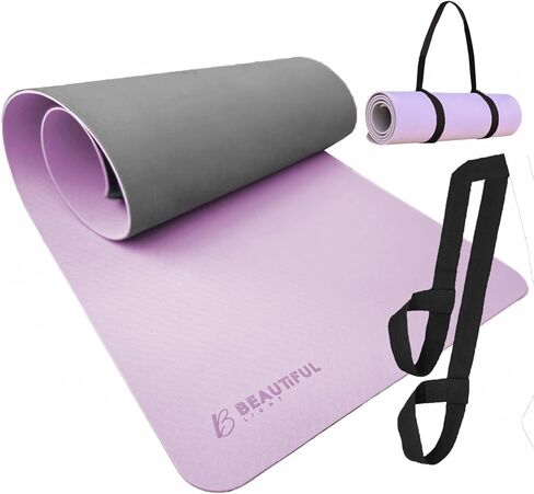 سجادة يوجا، غير قابلة للانزلاق ومضادة للتمزق بسمك 1/4 مقاس 72 بوصة × 24 بوصة TPE صديقة للبيئة، بيلاتيس، تمارين منزلية، تمارين رياضية، سجادة لياقة بدنية مع حزام للحمل in Kuwait