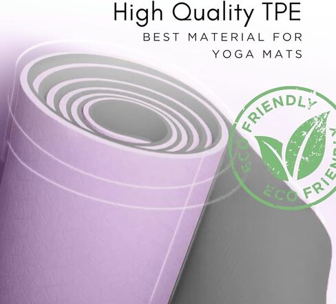 سجادة يوجا، غير قابلة للانزلاق ومضادة للتمزق بسمك 1/4 مقاس 72 بوصة × 24 بوصة TPE صديقة للبيئة، بيلاتيس، تمارين منزلية، تمارين رياضية، سجادة لياقة بدنية مع حزام للحمل in Kuwait