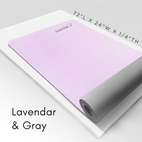 سجادة يوجا، غير قابلة للانزلاق ومضادة للتمزق بسمك 1/4 مقاس 72 بوصة × 24 بوصة TPE صديقة للبيئة، بيلاتيس، تمارين منزلية، تمارين رياضية، سجادة لياقة بدنية مع حزام للحمل in Kuwait