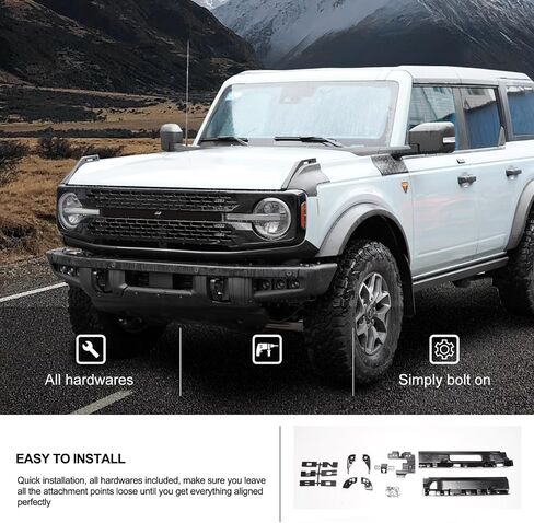 شبكة أمامية KIWI MASTER متوافقة مع ملحقات Ford Bronco 2021-2024 شبكة مصد سوداء غير لامعة (متضمنة حروف، قابلة للطلاء) in Saudi Arabia