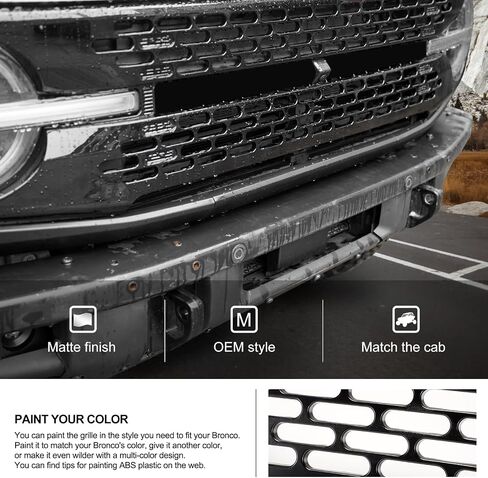 شبكة أمامية KIWI MASTER متوافقة مع ملحقات Ford Bronco 2021-2024 شبكة مصد سوداء غير لامعة (متضمنة حروف، قابلة للطلاء) in Saudi Arabia