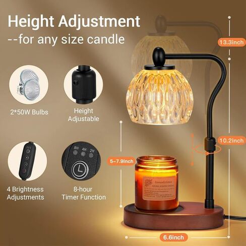 Candle Warmer Lamp with Timer, Stepless DimmingAromatherapy Wax Melter, Ideal for Small and Large Candles, Home Decor, and Scented Candle Heating with 2 * 50W Bulbs (Gold) in Saudi Arabia