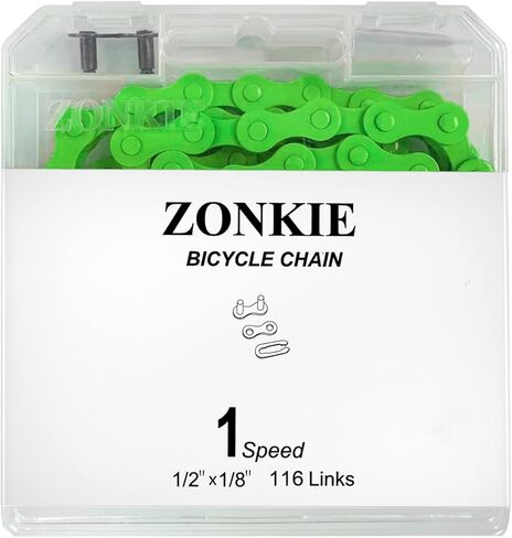 Single-Speed Bicycle Chain, 1-Speed Bike Chain, Multicolour, 1/2 x 1/8 Inch, 116 Links (116L, Green, 1) in Kuwait