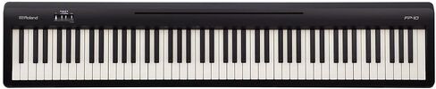 بيانو رقمي من Roland FP-10 مزود بـ 88 مفتاحًا، حزمة مع حامل لوحة المفاتيح ولوحة المفاتيح ومقعد البيانو ودواسة مستدامة وسماعات رأس شاشة استوديو مغلقة من الخلف in Kuwait