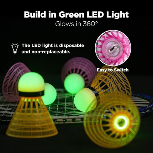24 Pack LED Badminton Shuttlecocks for Baseball Practice, 2.2-Inch Nylon Feather Birdies with Glow-in-The-Dark Lights for 23803BH Ptiching Machine, Indoors & Outdoors (Orange&Purple) in Kuwait