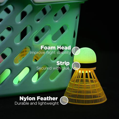 24 Pack LED Badminton Shuttlecocks for Baseball Practice, 2.2-Inch Nylon Feather Birdies with Glow-in-The-Dark Lights for 23803BH Ptiching Machine, Indoors & Outdoors (Orange&Purple) in Kuwait