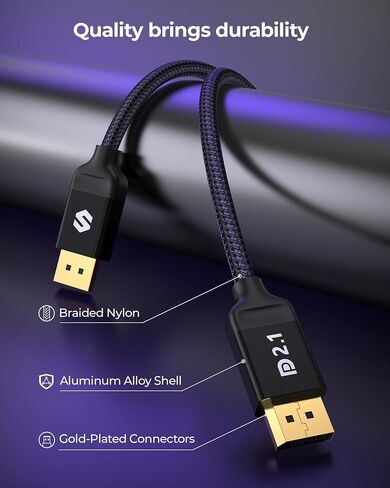 Silkland DisplayPort 2.1 Cable 10FT, DP 2.0 Cable [16K@60Hz,8K@120Hz, 4K@240Hz, 2K@360Hz] 80Gbps HDR, HDCP DSC 1.2a, Compatible FreeSync G-Sync Gaming Monitor 4090 3090Ti 7900XTX in Saudi Arabia