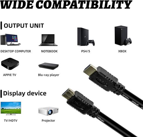كابل HDMI بطول 75 قدم، كابل HDMI عالي السرعة ذكر إلى كابل ذكر، كابل HDMI إلى HDMI يصل إلى 4K@30 هرتز (أسود) in Kuwait