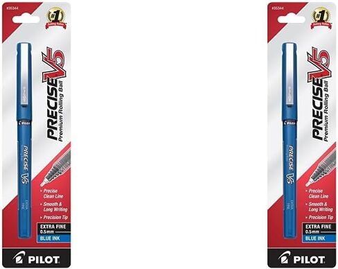 أقلام PILOT Precise V5 Premium Rolling Ball Stick، نقطة دقيقة للغاية (0.5 مم)، حبر أزرق، عدد واحد (35344) (عبوة من قطعتين) in Kuwait