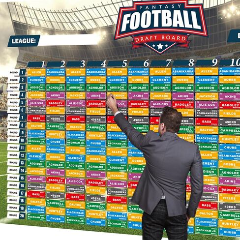 مجموعة Fantasy Football Draft Board 2023-2024 لوحة كبيرة جدًا مع 14 فريقًا 20 جولة 500+ ملصقات للاعبين 2023 أفضل مبتدئ وملصق فارغ in Kuwait