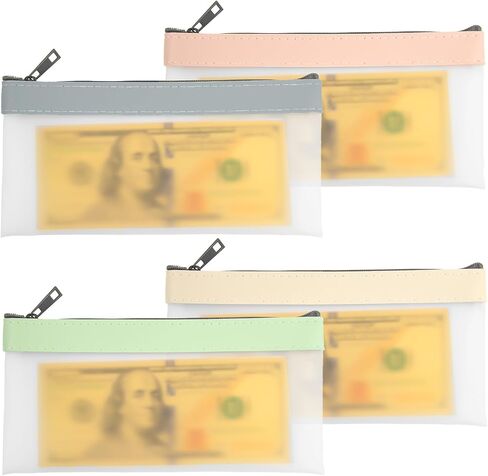 4 Pcs Money Pouches for Cash with Zipper, 7.7 x 3.9inch Reusable Clear Plastic Zipper Pouches Waterproof Cash Envelopes for Collectors Office Supplies (4 Colors) in Saudi Arabia