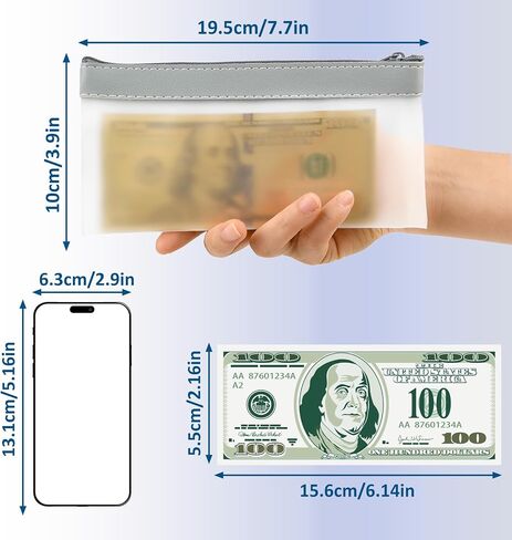 4 Pcs Money Pouches for Cash with Zipper, 7.7 x 3.9inch Reusable Clear Plastic Zipper Pouches Waterproof Cash Envelopes for Collectors Office Supplies (4 Colors) in Saudi Arabia