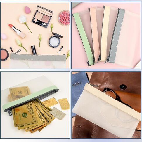 4 Pcs Money Pouches for Cash with Zipper, 7.7 x 3.9inch Reusable Clear Plastic Zipper Pouches Waterproof Cash Envelopes for Collectors Office Supplies (4 Colors) in Saudi Arabia