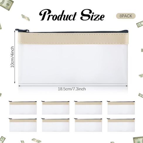 Glenmal 8 Pieces Money Bags with Zipper Clear Cash Envelopes Money Pouches Cash Bank Deposit Bags Money Pouches for Saving Organizer Collectors, 7.3 x 3.9 Inches in Saudi Arabia