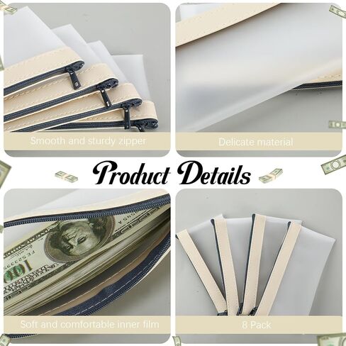 Glenmal 8 Pieces Money Bags with Zipper Clear Cash Envelopes Money Pouches Cash Bank Deposit Bags Money Pouches for Saving Organizer Collectors, 7.3 x 3.9 Inches in Saudi Arabia