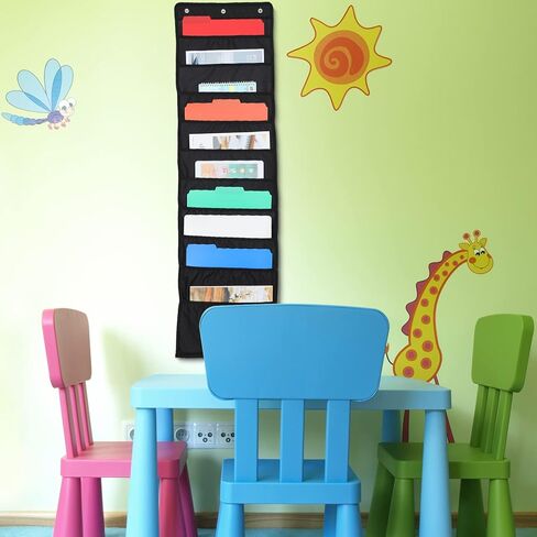 6 Pack Storage Pocket Chart with 10 Pockets Heavy Duty Storage Pocket Chart for Classroom and Office, 18 Over Door Hangers Included, Hanging File Folders Organizer for Assignments Scrapbook, Black in Kuwait