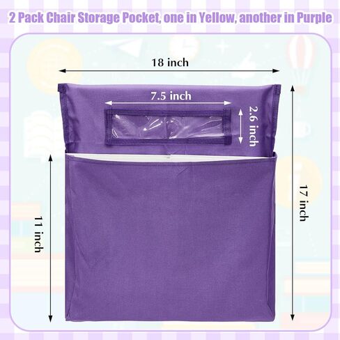 Lewtemi 2 Pack Chair Back Pockets Storage School Seat Pockets Storage for Classrooms Desk Pocket Organizer without Name Tag, 18 x 17 Inch(Blue, Green) in Saudi Arabia