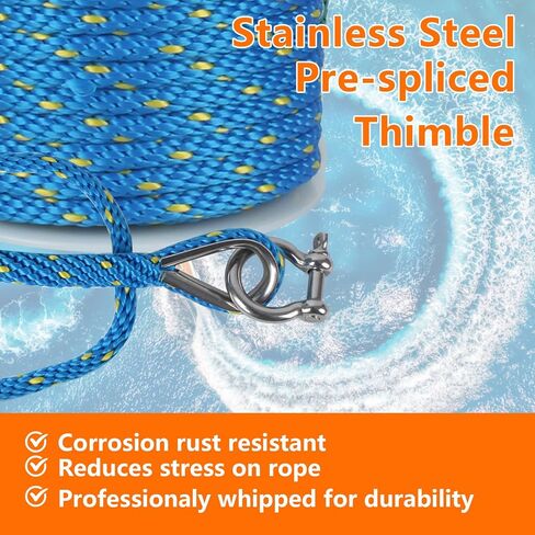 Anchor Rope 50 ft x 3/8 inch, Premium Solid Braid MFP Anchor Line, Boat Anchor Rope with 316 Stainless Steel Thimble & Shackle, Marine Anchor Rope for Many Anchors & Boats, Green and Black in Saudi Arabia