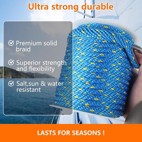Anchor Rope 50 ft x 3/8 inch, Premium Solid Braid MFP Anchor Line, Boat Anchor Rope with 316 Stainless Steel Thimble & Shackle, Marine Anchor Rope for Many Anchors & Boats, Green and Black in Saudi Arabia